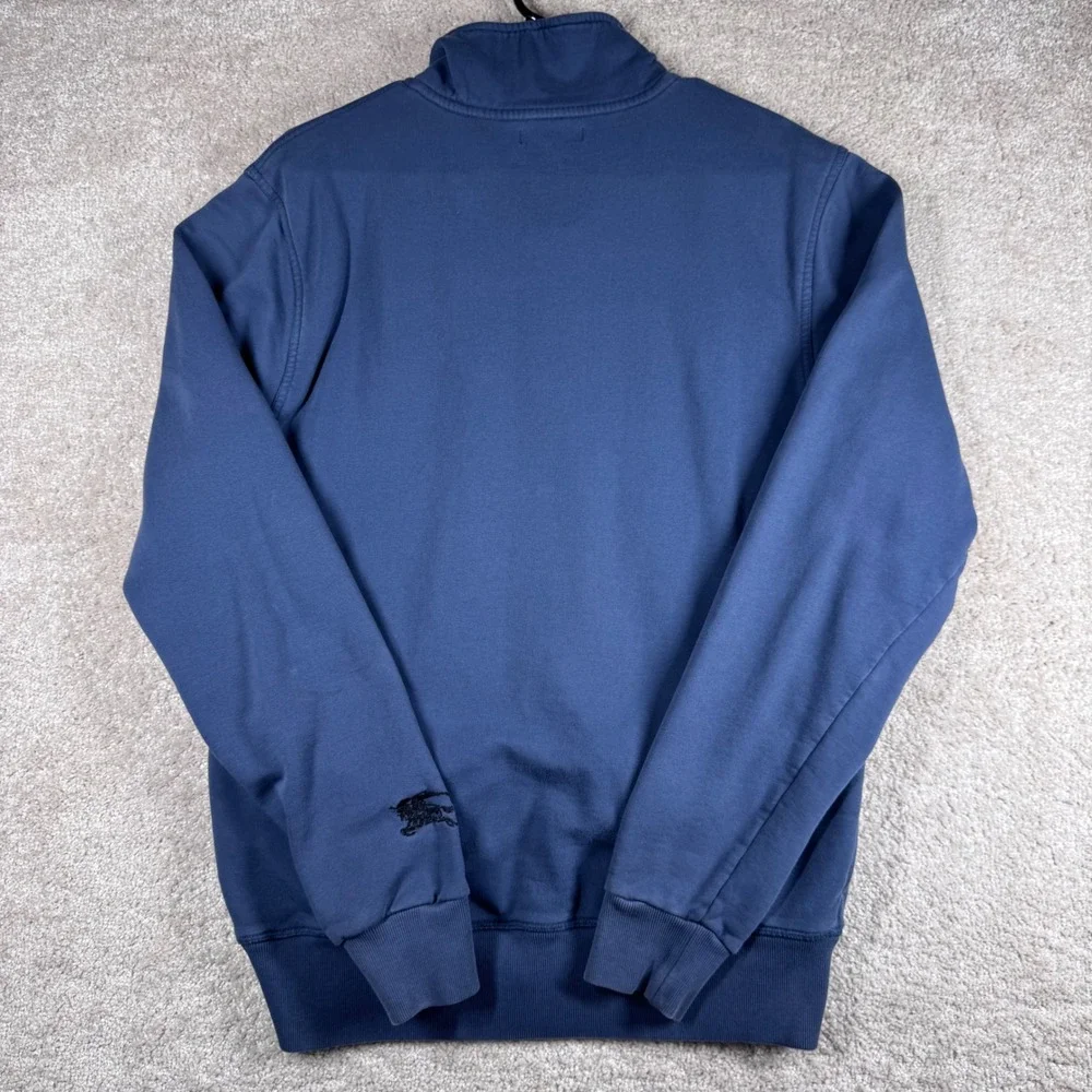Burberry London Mens Full Zip Sweatshirt Blue Cotton Fleece Logo‎ Large L
